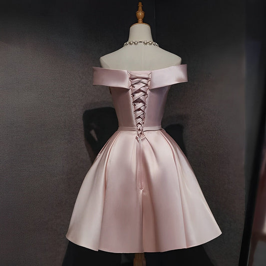 Cute Pink Short Homecoming Dresses A-line Satin Mini Prom Dress
