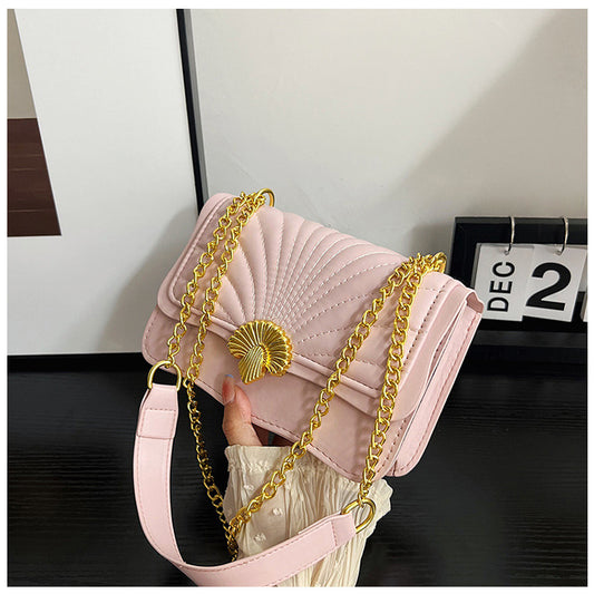 Fashion Scalloped Lock Embroidery Square Shoulder Bag