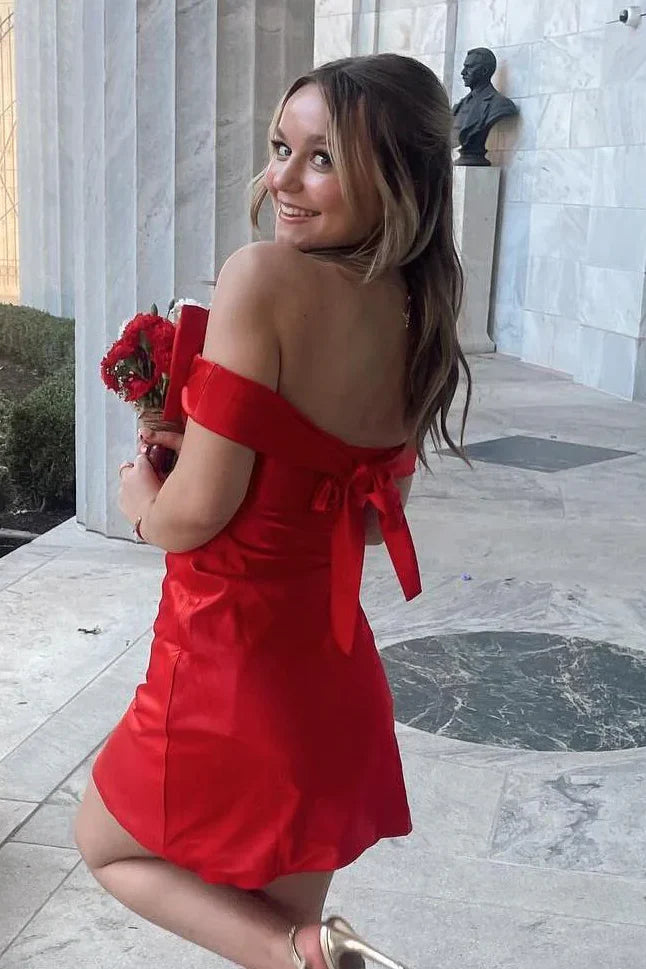 Cute Red Sheath Cocktail Dress Formal Dresses Mini with Bow