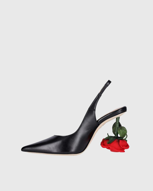 Venice Flower Heel Leather Slingback Pumps