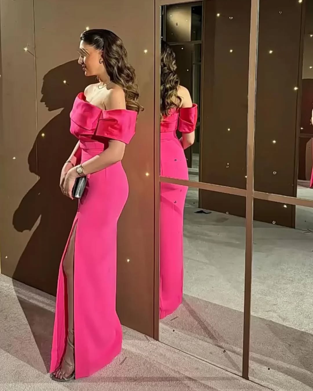 Hot Pink Tight Prom Dress Leg Split Satin Formal Party Dresses Elegant