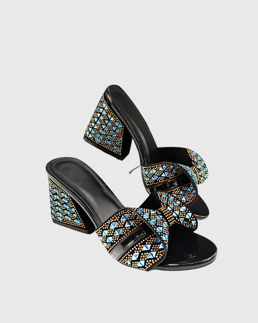 Amari Blue Rhinestone Embellished Slippers