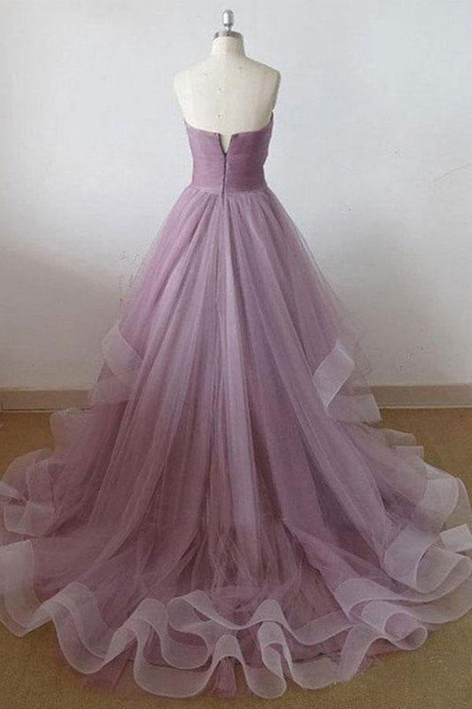 A-line Sweetheart Tulle Long Prom Dress With Ruffles,WP204