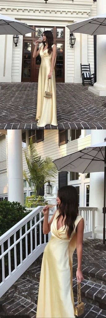 Classy Prom Dresses Long Yellow A-line Satin Party Dress for Women