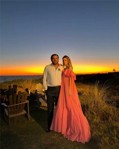 Vintage Pink Off-the-shoulder Prom Dress Long Pleated Evening Dress Formal Dress TP4574