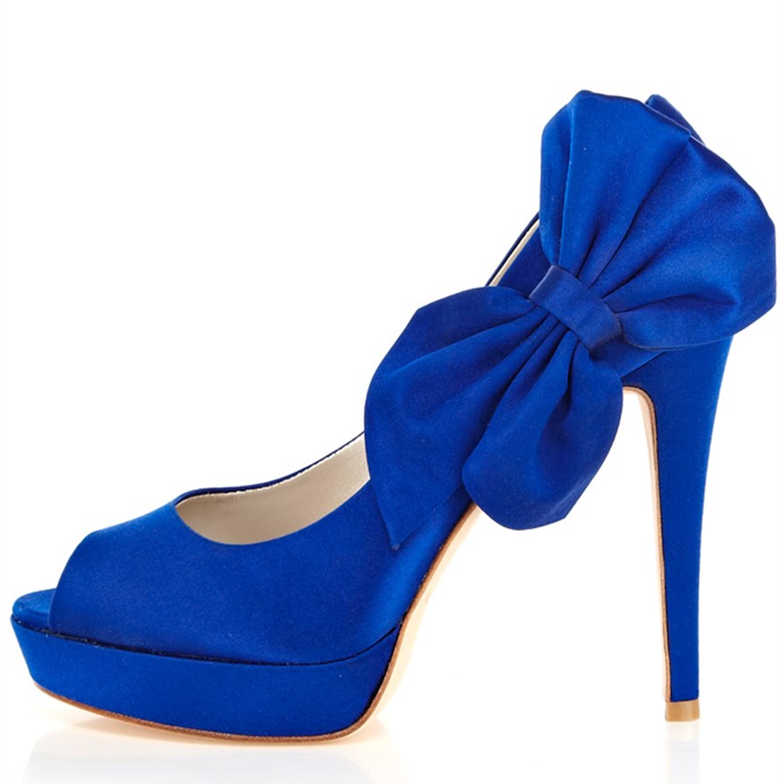 Royal Blue Peep Toe Stiletto Heels Side Bow Platform Pumps