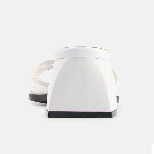 White Mesh Open Square Toe Mules Shoes for Women with Flower Accent