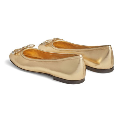 Gold Pearl Rhinestone Bowknot Square Toe Slip-On Ballet Flats