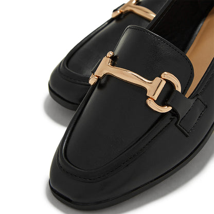 Black Closed-Toe Flats Business Casual Female Shoes with Horsebit