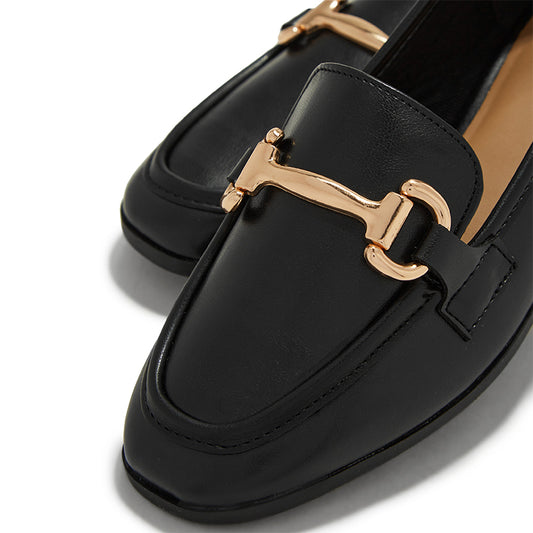 Black Closed-Toe Flats Business Casual Female Shoes with Horsebit