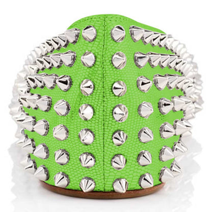 Green Lizard Embossed Pointed Toe Fashion Flats with Rivets