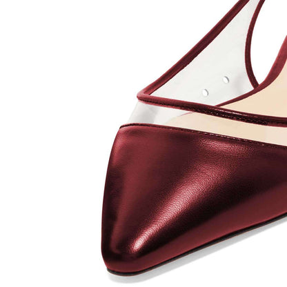 Maroon Trendy Shoes Pointed Toe Clear Slingback Flats for Women