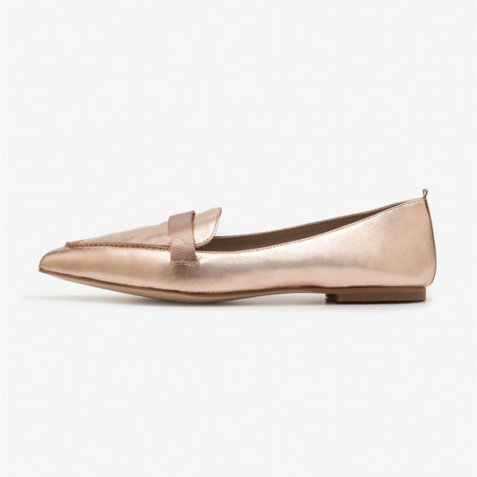 Rose Gold Loafers for Women Pointy Toe Flats