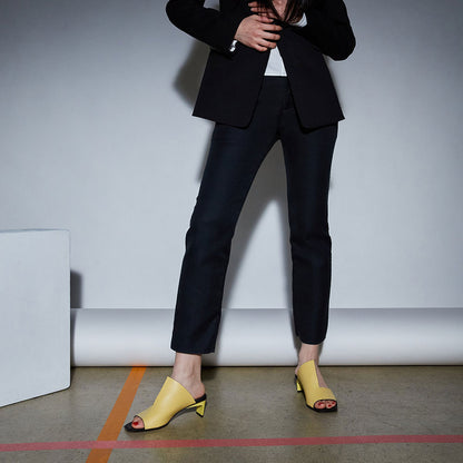 Yellow Open Square Toe Chunky Heel Mules Shoes with Asymmetric Vamp