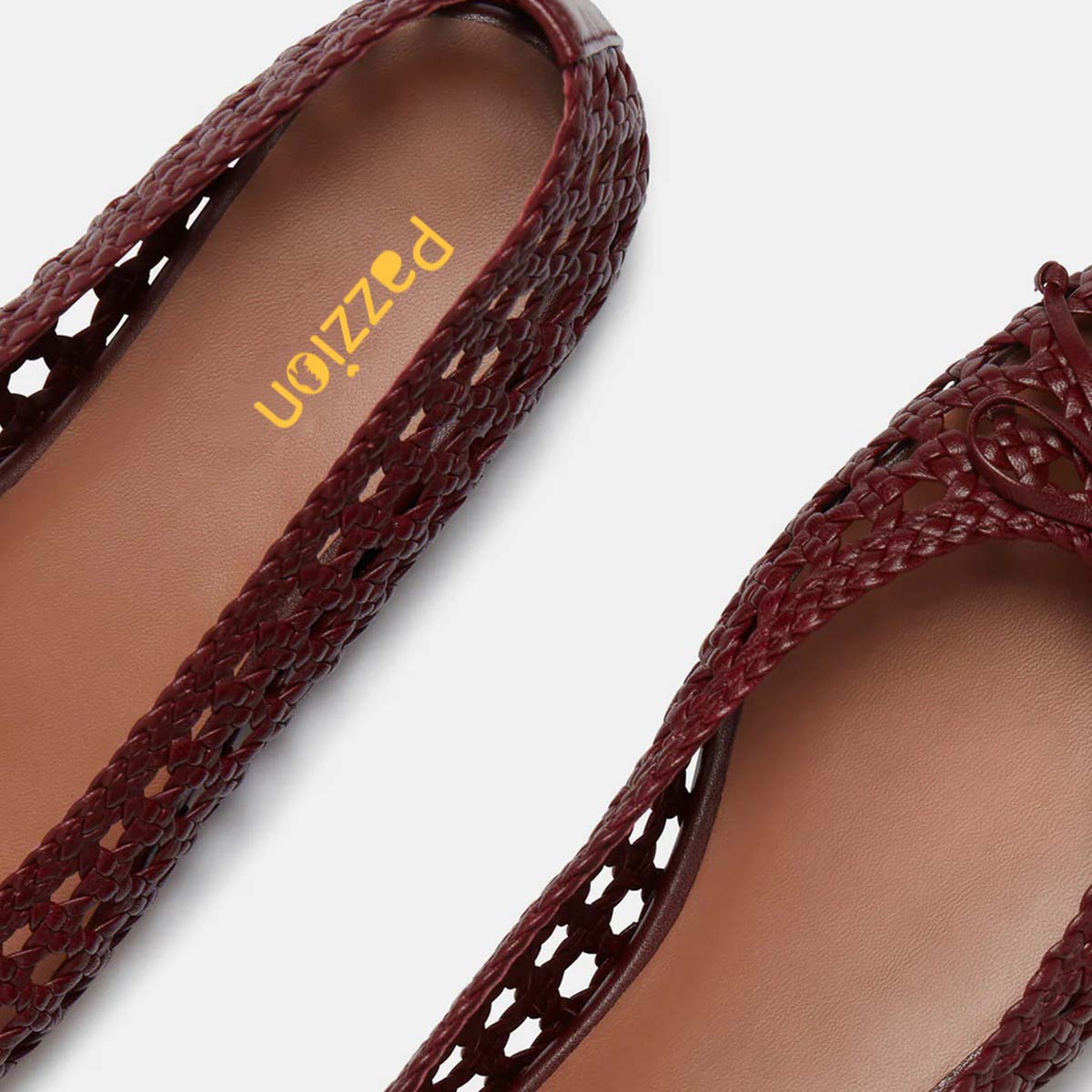 Maroon Hollow-Out Braided Casual Women Sandals Flats with Bow