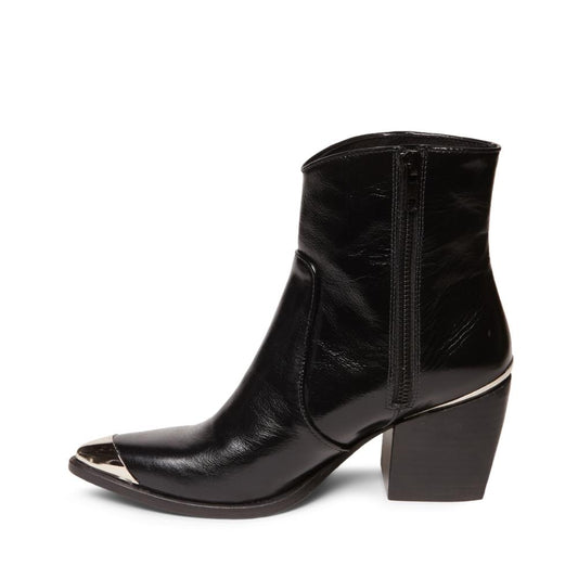 Black Pointed Toe Chunky Heel Side Zipper Western Ankle Boots