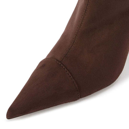 Brown Pointed Toe Stiletto Heel Knee High Boots with Side Zipper