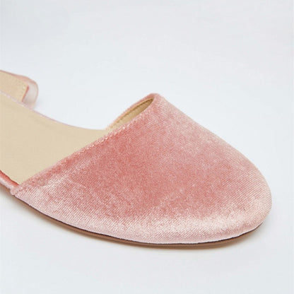 Pink Velvet Round Toe Comfortable Flats Organza Strappy Shoes