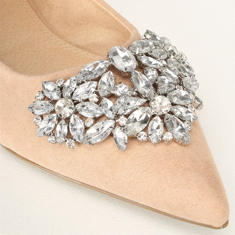 Nude Heart Shaped Rhinestone Embellished Pointed Toe Flats for Women