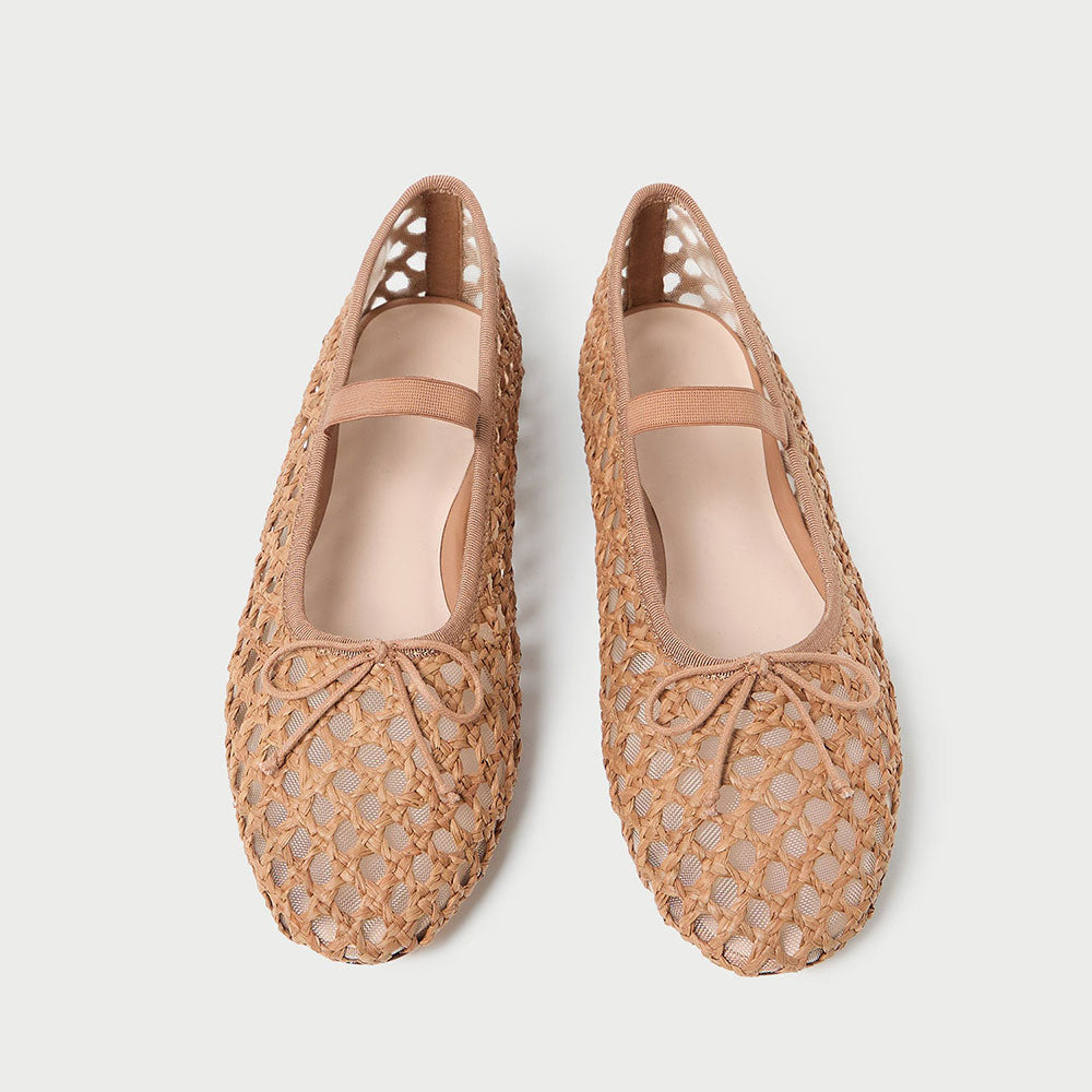 Nude Vegan Leather Round Toe Flat Woven Sophisticated Ballet Shoes