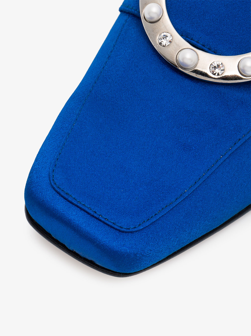 Blue Circle Buckle Rhinestone Pearl Embellished Mule Loafers