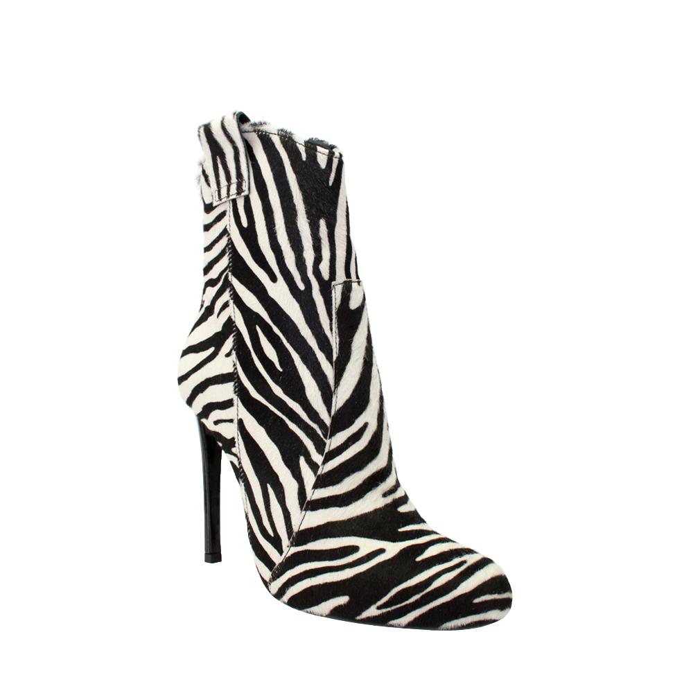 Black and White Zebra Print Stiletto Heel Round Toe Ankle Boots