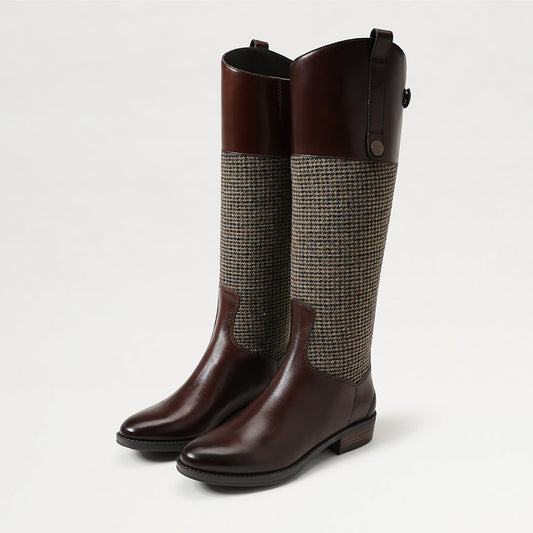 Brown Patchwork Round Toe Chunky Heel Zipper Riding Knee High Boots