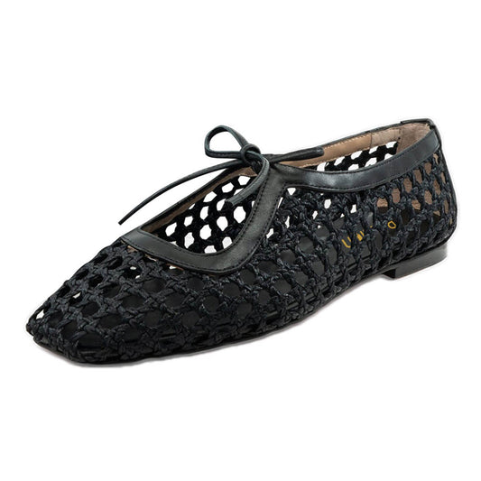 Casual Black Hollow-Out Braided Lace Up Women's Dress Flats
