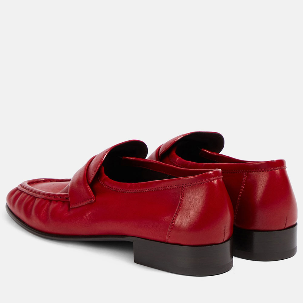 Softy Red Round Toe Low Chunky Heel Women's Loafers
