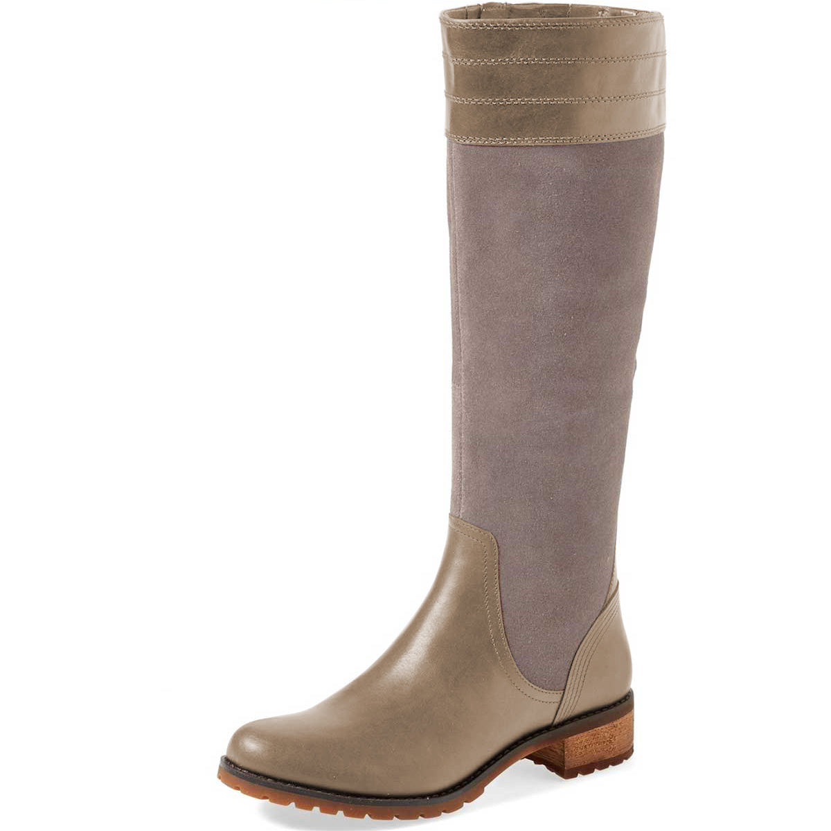 Women's Patchwork Round Toe Low Heel Knee High Boots in Taupe