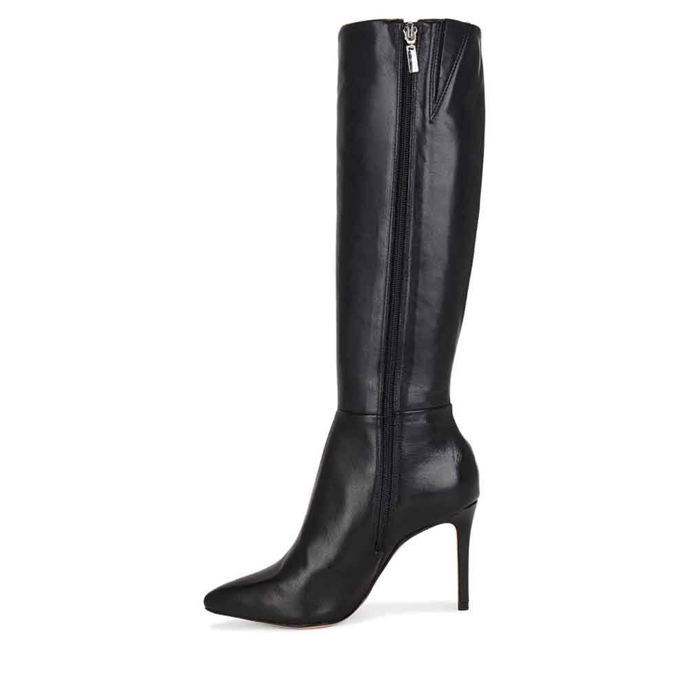 Black Pointed Toe Stiletto Heel Side-Zip Knee High Boots