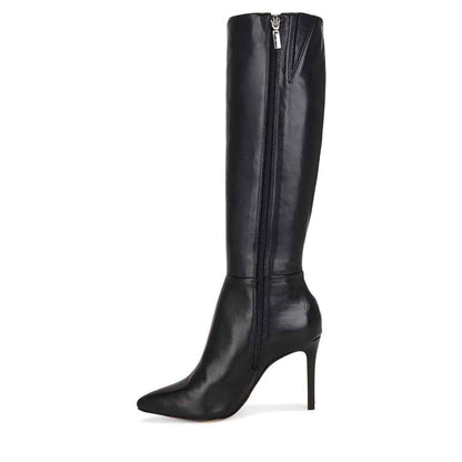 Black Pointed Toe Stiletto Heel Side-Zip Knee High Boots