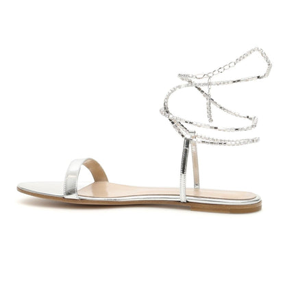 Silver Rhinestone Flats Sandals