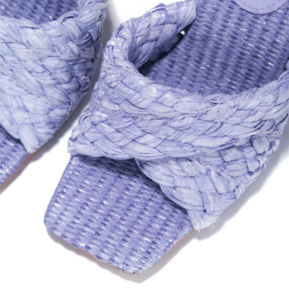 Light Purple Square Toe Twisted Strap Woven High Heel Mules for Women