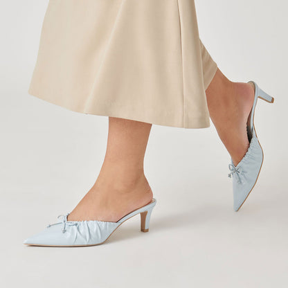 Women's Light Blue Pointed Toe Bow Decor Elegant Mule Heels