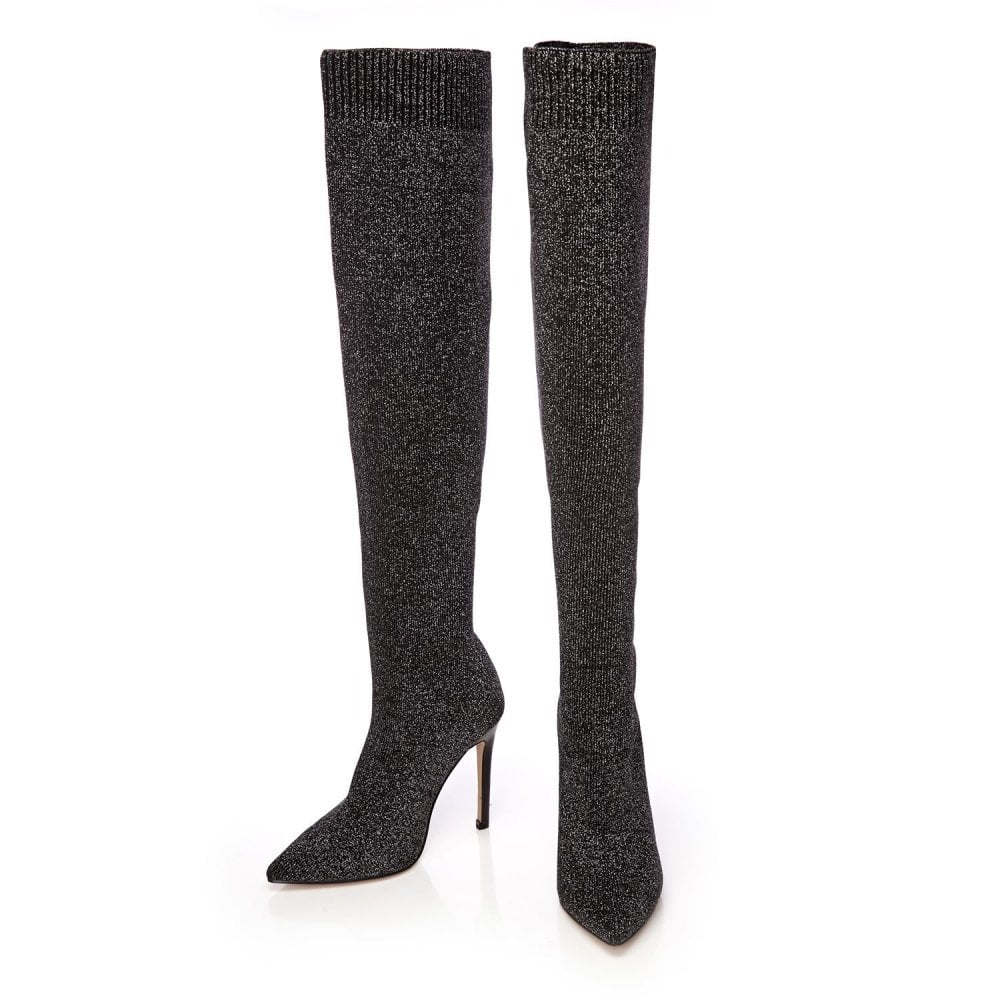 Black Fabric Stiletto Heels Long Boots Fashion Knee High Boots