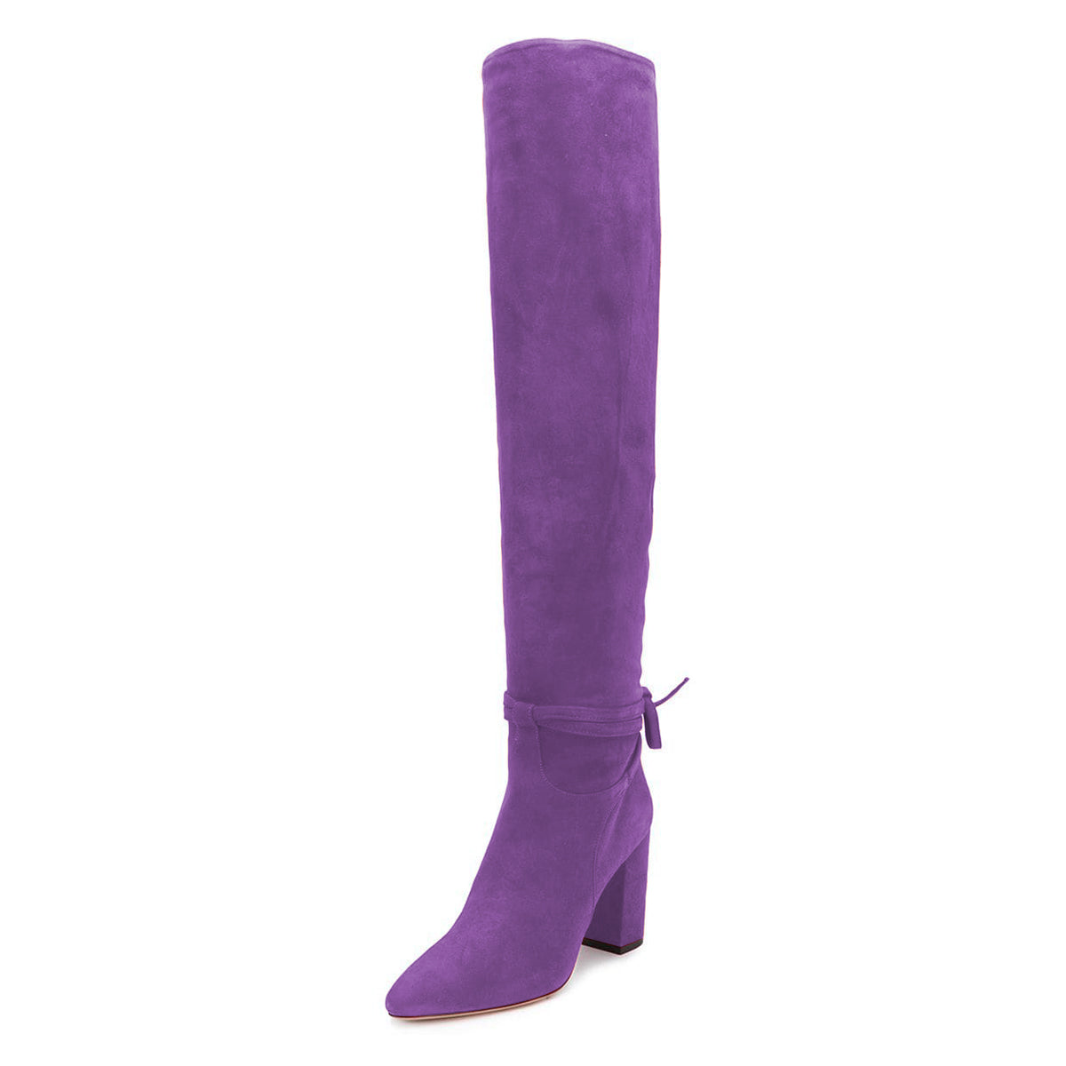 Purple Vegan Suede Ankle Lace-up Chunky Heel Knee High Boots
