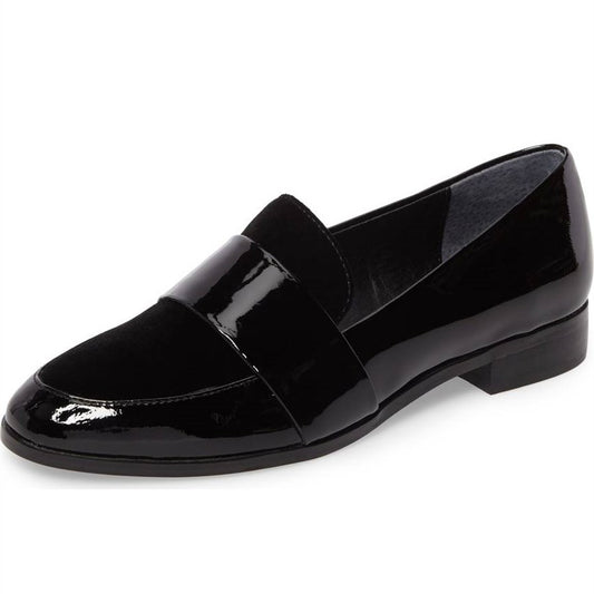 Black Patent Leather Round Toe Loafers Women's Casual Business Shoes