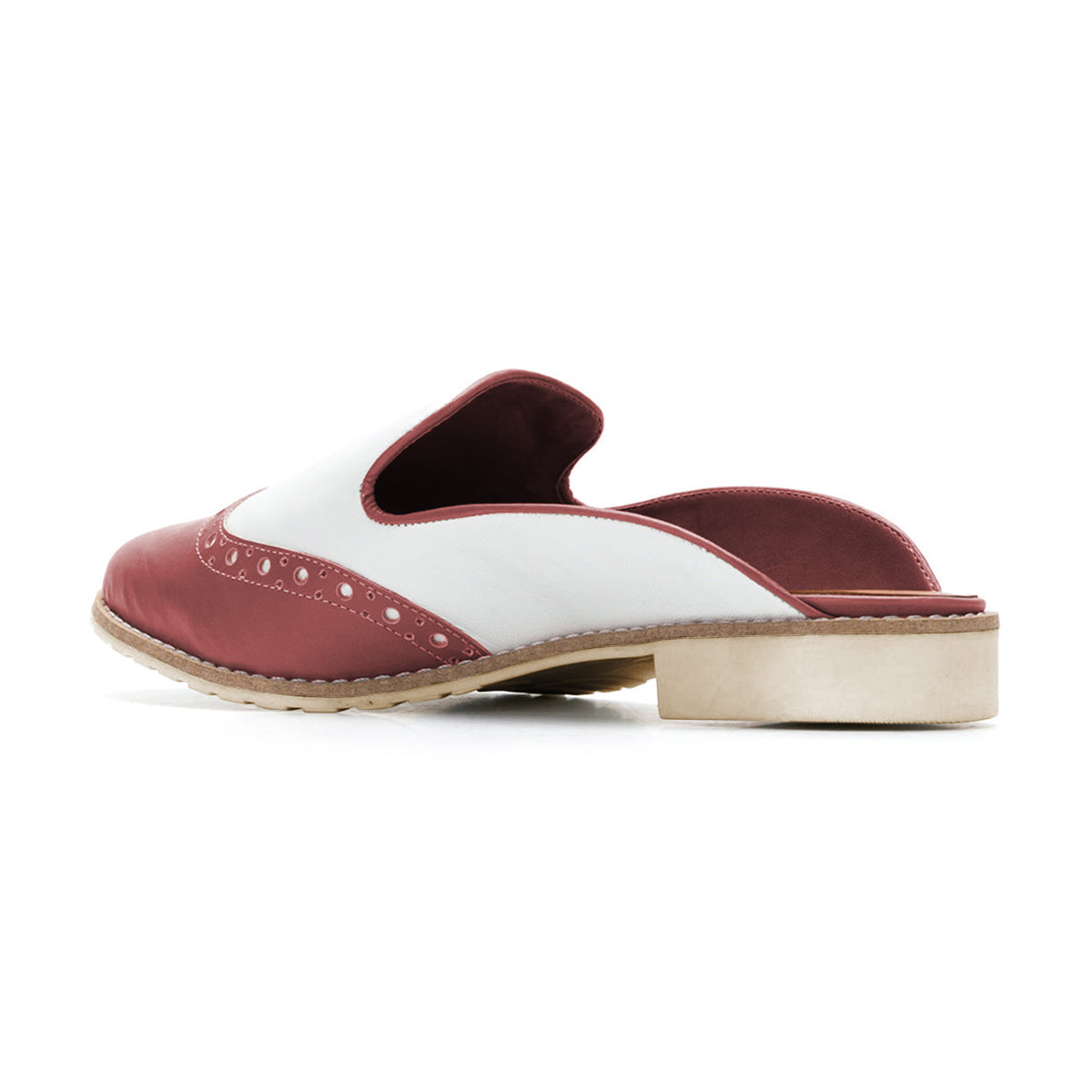 FSJ Maroon and White Round Toe Low Heel Mule Loafers