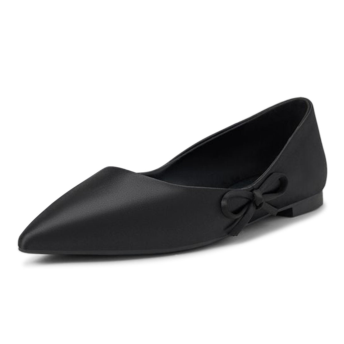 Black Pointed Toe Side Knot-Bow Slip On Casual Flats for Women