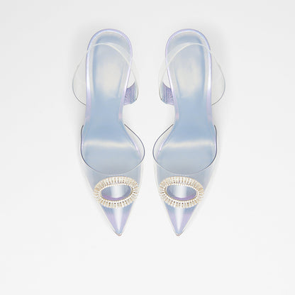 Women's Slingback Shoes Pointed Toe Rhinestone Buckle Clear Pumps