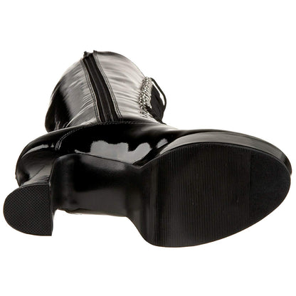 Vintage Black Patent Leather Lace-Up Knee High Boots with Platform