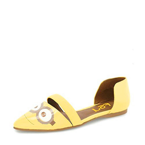 Yellow Patent Leather Pointed Toe Minions Print Cute Flats