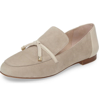 Vegan Suede Khaki Round Toe Bow Tie Flats Loafer Shoes for Women