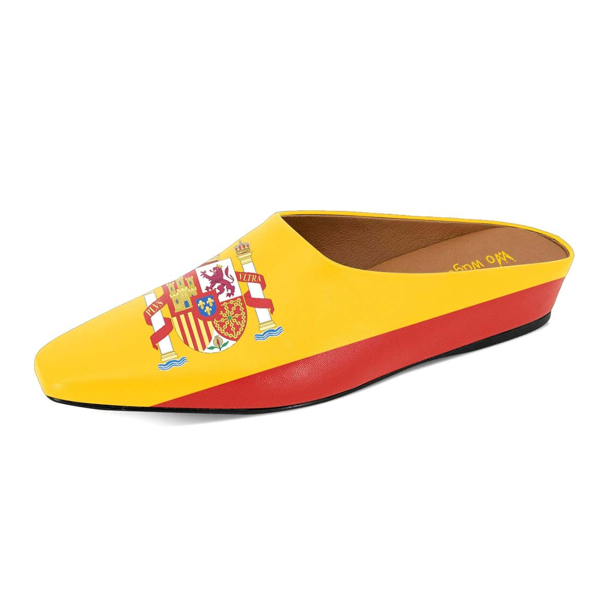 Yellow and Red Spanish Flag Print Wedge Heel Mules for Women