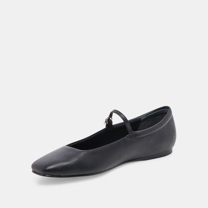 Black Vegan Leather Square Toe Buckled Mary Jane Ballet Flats