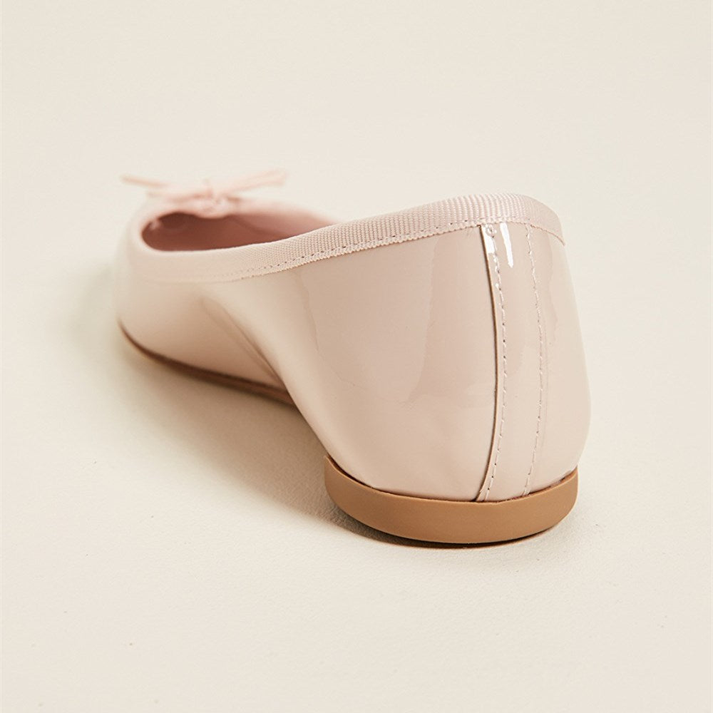 Nude Patent Leather Pointed Toe Women's Ballet Flats with Bow