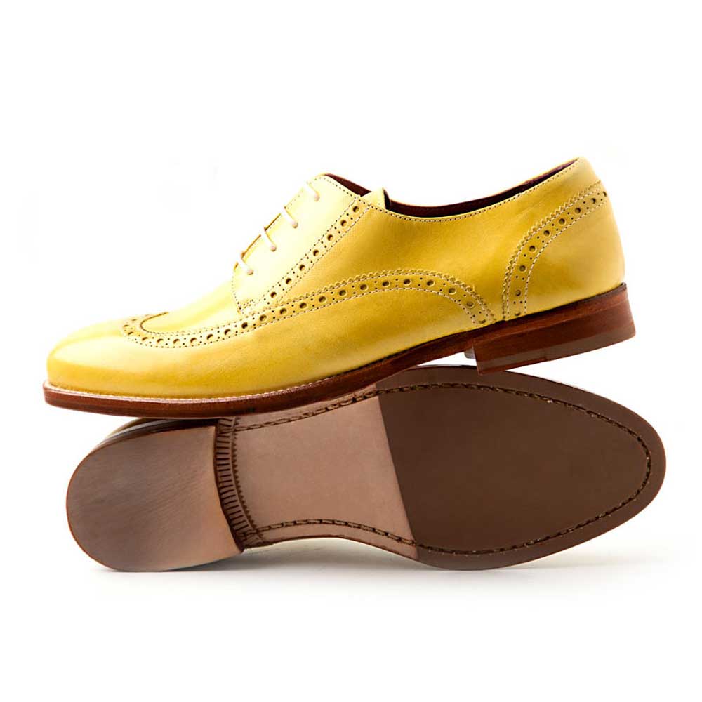 Vibrant Yellow Round Toe Brogues Flats Lace-Up Women's Oxfords