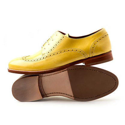 Vibrant Yellow Round Toe Brogues Flats Lace-Up Women's Oxfords