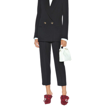 Women's Vintage Black & Red Plaid Pointed Toe Ruffle Mule Heels